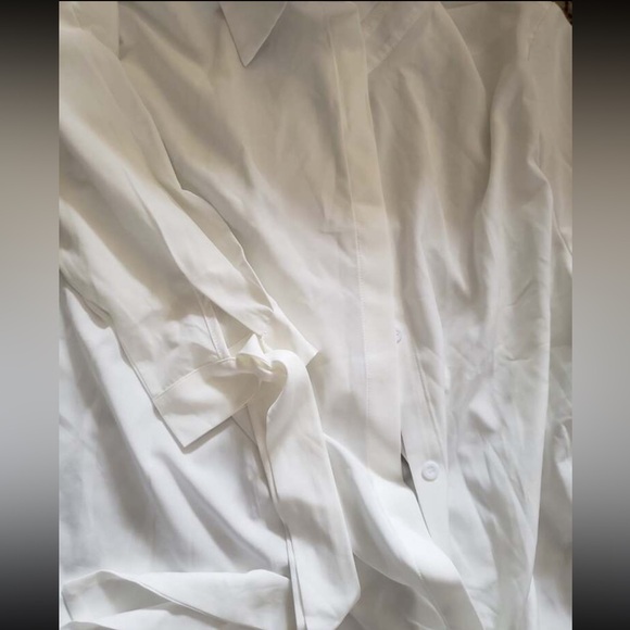 Classic elegant Plus Size Tie knot Long Sleeve Button Down Shirt Dress White - Picture 6 of 9